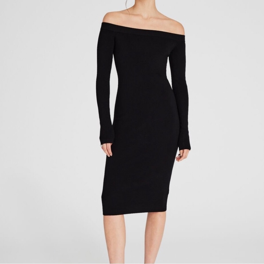 Club Monaco Black Off-Shoulder Long Sleeve Dress